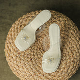 Women's With Transparent Tape Rhinestone Flowers Heels